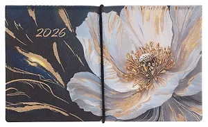 Планинг дат. 2026г. 64л 175х105 мм "Наппа. Белый цветок" кожзам, мягк.переплет, тисн. фольгой, офсет, карманный, застёжка-резинка, справ.мат-лы, ляссе, инд.уп