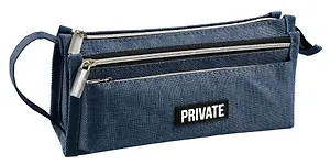Пенал-косметичка 2отд. "Private" темно-синий, 21*10*7,5см, текстильный, ручка-петля, каучук.аппликация