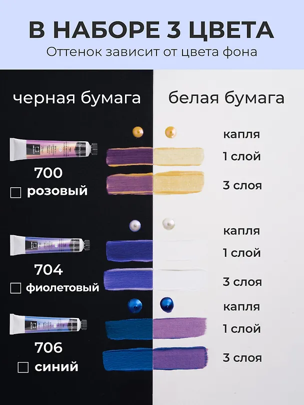 Краски акриловые 03цв 20мл хамелеоны, к/к, Малевичъ 3140994 — 4
