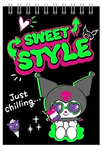 Блокнот А5 60 листов, клетка, "Kuromi неон" гребень