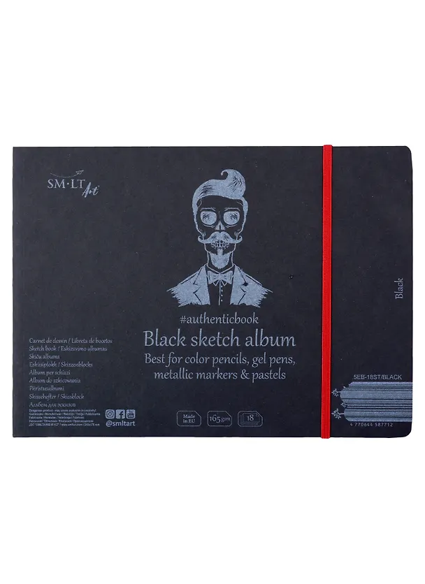 Скетчбук 24,5*18,5см 18л "SMLT Art Black authenticbook", на резинке, 165г/м2, черный, сшивка 2932222 — 1