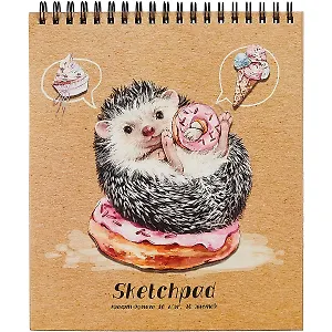 Скетчбук 168*195 40л "Ёж-сладкоежка" крафт бумага 80г/м2, карт.обл., тв.подложка, гребень
