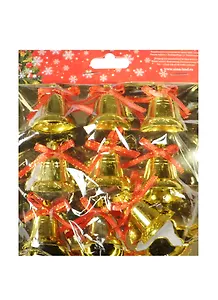 Украшение елочное Колокольчики 9шт 2,5см глянец золотые бантики (547047)