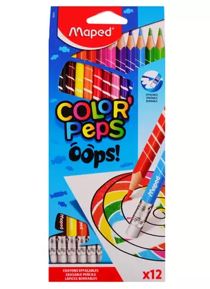 Карандаши цветные Maped, Color'Peps Oops, 12 цветов с ластиком — 254036 — 1