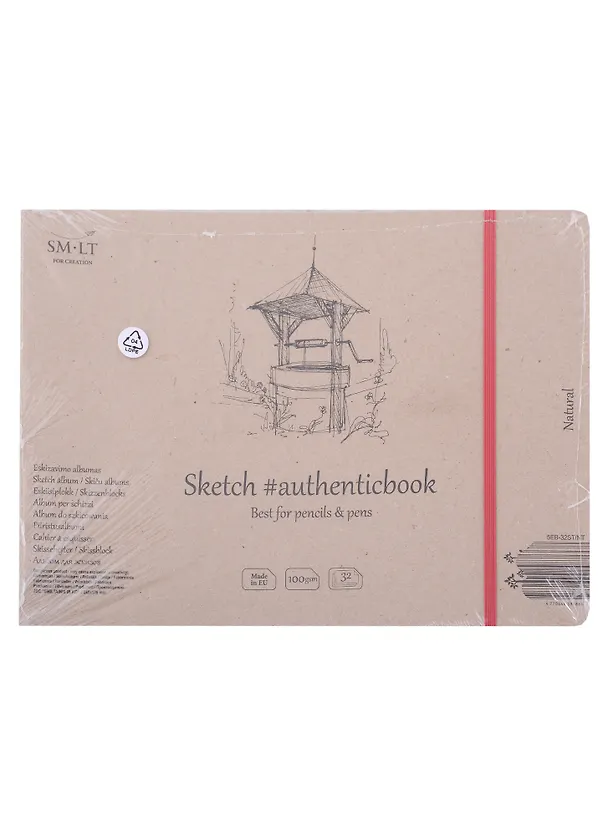 Скетчбук 24,5*18cм 32л "SMLT Art Natural authenticbook", на резинке, 100г/м2, белый, сшивка 2932227 — 1