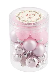 Набор елочных мини-шариков (розовые) (15шт) (пластик) (ПВХ бокс) (12-08621-N25)
