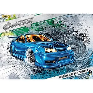 Альбом для рисования 40л А4 "Форсаж" скоба, мел.карт., мел.цв.обл., 100г/м2, Proff