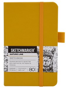 Скетчбук 9*14 80л "Sketchmarker" горчичный, 140г/м2, слоновая кость, тв.обл.