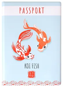 Обложка для паспорта Японские карпы Кои (лазурная) (ПВХ бокс)