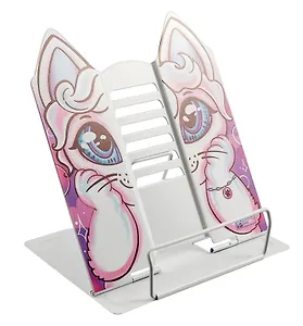 Подставка для книг/учебников "КОТ" белая, металл., фигурная вырубка