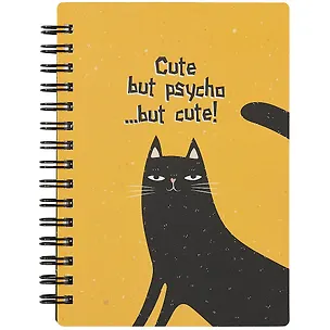 Записная книжка А6 120л кл. "Silly", черный кот, мягк.переплет, спираль 2897781