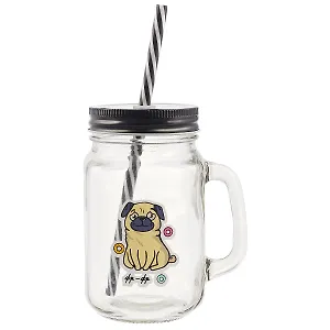 Банка с ручкой и крышкой для коктейлей Мопс фр-фр (стекло) (450 мл)(12-34885-mops)