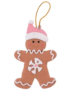 Новогоднее подвесное украшение Пряничный человечек со снежинкой (полимерная глина) (6х5)