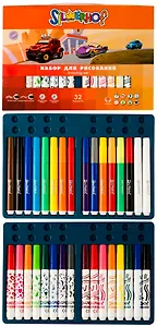 Набор для дет.творч. 32 предмета "HAPPY CARS" (фломастеры, штампы) к/к, Silwerhof