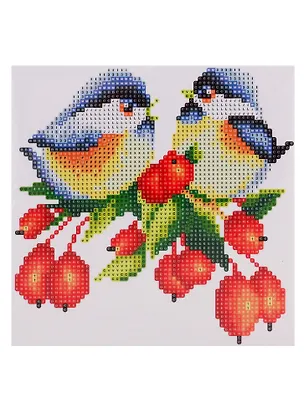 Набор для творчества TUKZAR Алмазная мозаика 20х20см Птички, на подрамнике, частичная выкладка 2792422