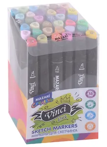 Маркеры для скетчинга 36цв "Vinci"  Main colors на спиртовой основе, пулевидный/клиновидный наконечники 1.0-6.2мммм, Mazari