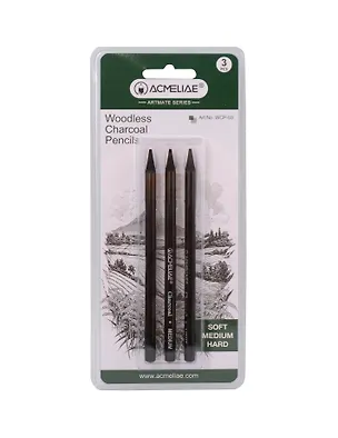 Карандаши угольные 03шт бездревесные, мягкий, средний, жесткий, блистер, ACMELIAE 3111312
