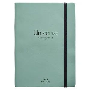Ежедневник дат. 2025г. А5 176л "Universe" мятный, иск.кожа, мягкий переплет, резинка, шелкография, тонир.блок, ляссе