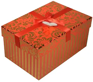 Коробка подарочная "Узор" металлик на красном, 19*13*9,5см