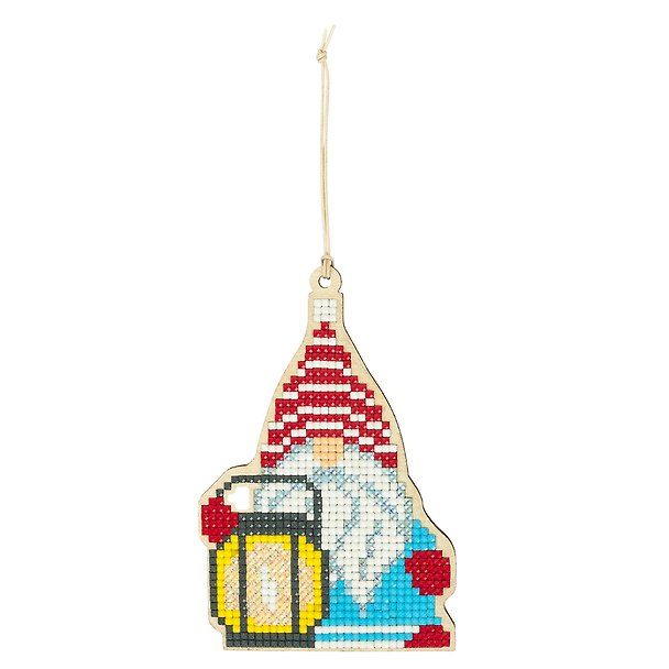 Кристальная (алмазная) мозаика ФРЕЯ подвеска Гномик с фонариком 13 х 8 см 2957981 — 1