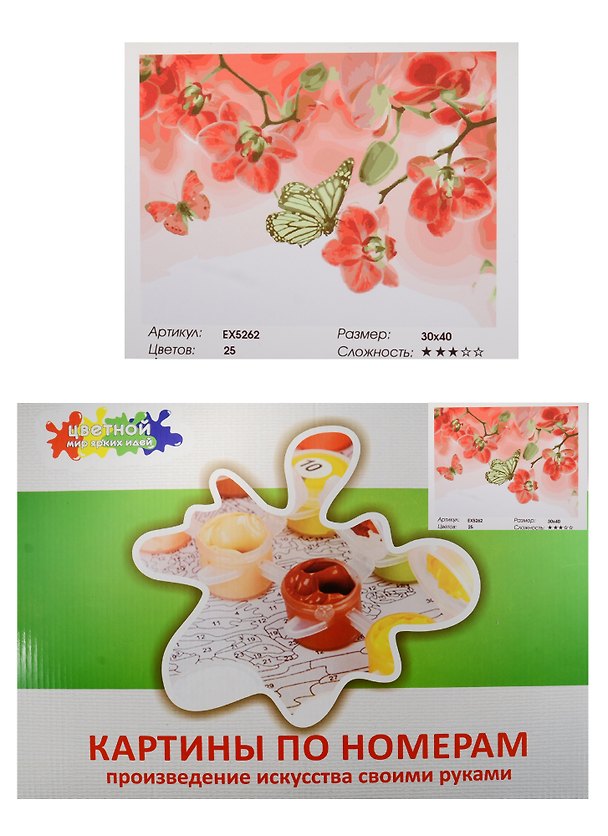 Набор Живопись на холсте Алые орхидеи (EX5262) (30х40см) (краски/25цв.) (Цветной мир ярких идей) (7+) (коробка) 2550664 — 1