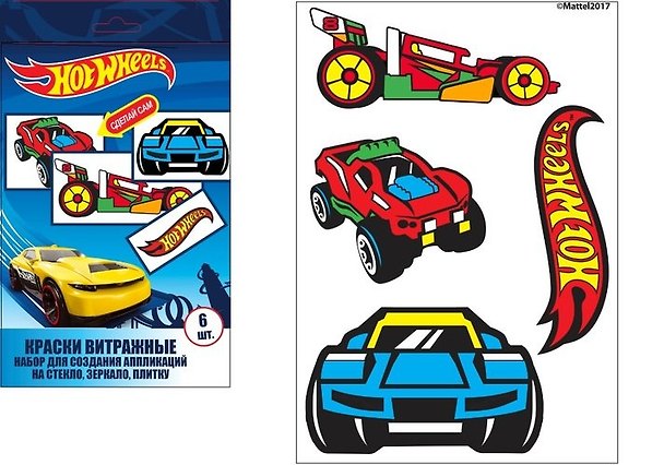 Centrum, Витражные краски Hot Wheels (контур - 1 шт. 20 мл., краски 6шт*22мл., шаблон-4 шт, п 343179 — 1