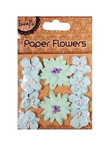 Набор для творчества Цветы с бусинами Paper Flower 2больш.+ 8маленьк.,мятные с голубыми