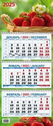 Календарь квартальный 2025г 195*465 "КОРЗИНА КЛУБНИКИ" настенный, трёхблочный, спираль — 3053955 — 1