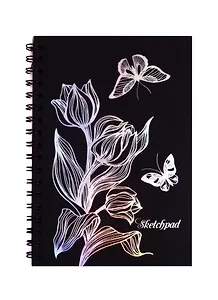 Скетчбук А6 30л "Цветы" черн. блок 120г/м2, карт.обл., тв.подложка, гребень