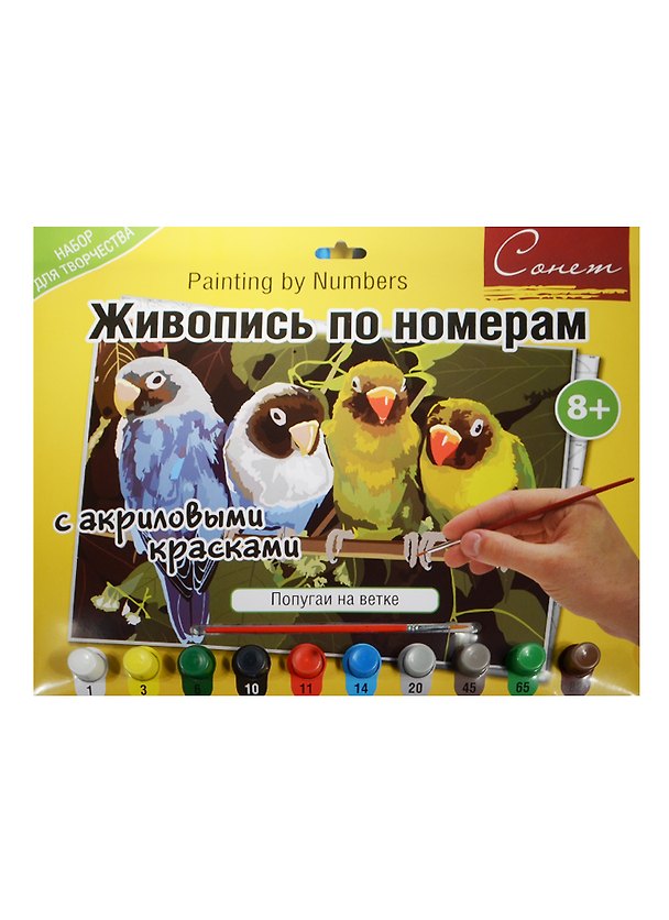 Живопись по номерам Сонет Попугаи на ветке А3 (12541428-977) (+акрил. краски/10шт.+кисть) (завод худ. красок) (8+) (упаковка) 2500669 — 1