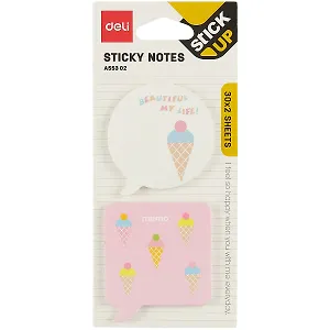 Блок бумаги самоклеящийся "Cute notes" 51*51мм 2*30л, ассорти, Deli
