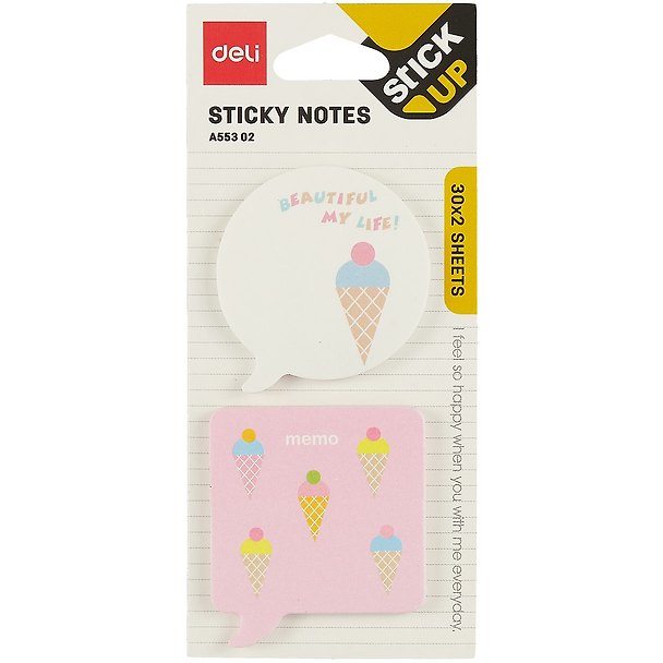 Блок бумаги самоклеящийся "Cute notes" 51*51мм 2*30л, ассорти, Deli 258111 — 1