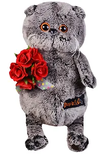 Мягкая игрушка Басик с букетом красных роз (19 см) (Ks19-080)
