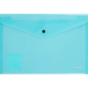 Папка-конверт А4 на кнопке "Glossy Vivid" полупрозр.пластик, бирюзовый, Erich Krause