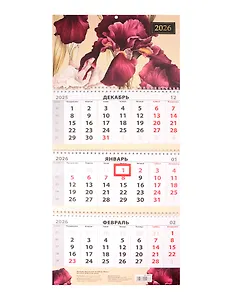 Календарь квартальный 2026г 297*695 "Ирисы" настенный, трёхблочный, спираль