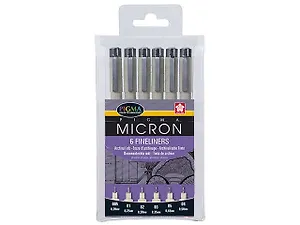 Профессиональный линер PIGMA MICRON 6шт (0,2мм, 0,25мм, 0,3мм, 0,35мм, 0,45мм, 0,5мм) черный в блист., Bruynzeel