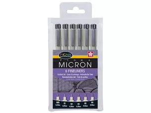 Профессиональный линер PIGMA MICRON 6шт (0,2мм, 0,25мм, 0,3мм, 0,35мм, 0,45мм, 0,5мм) черный в блист., Bruynzeel — 407075 — 1