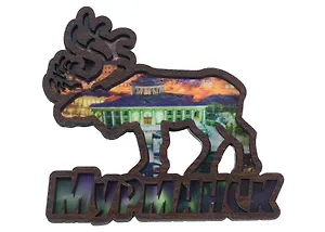 Магнит Мурманск Магнит Олень Достопримечательности города вид 2 (7,5,8х 7,5 см.) (хдф)