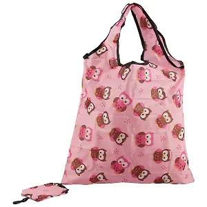 Сумочка складная на кнопке с карабином Совы на розовом фоне (ПЭ) (38х58)