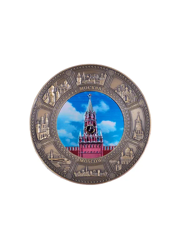 Магнит-тарелка Москва Спасская башня мет. К8 D7 цв.бронза (027-7K8-BR-21-1) 2860054 — 1