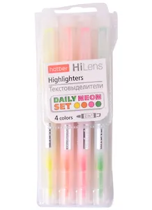 Текстовыделители Hatber, Hi-Lens Neon, двухсторонние 4 цвета