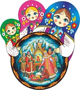 Сувенир, АКМ, Магнит круглый Палех.Сказка о царе Салтане 6*7см, смола