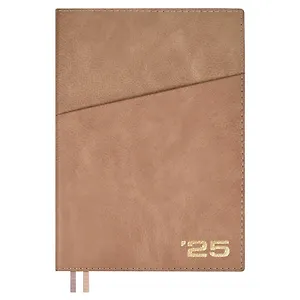Ежедневник дат. 2025г. А5+ 176л 175х245 "Шеврет" бежевый, кожзам, интегр. переплет, тисн. фольгой, внутренний блок в клетку, карман, офсет, ляссе