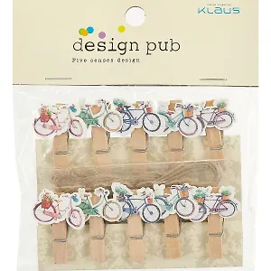 Прищепки декоративные с веревкой 10 шт. Велосипеды