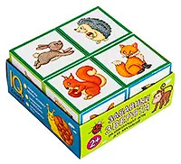 Умные кубики в поддончике. 4 штуки. Забавные зверята