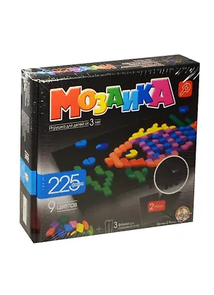 Мозаика фигурная (00984) (225 фишек/9цв.+2 черных поля/230х200х35мм) (3+) (коробка) 2495066