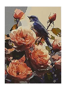 Холст с красками по номерам "Птица в розах", 30 х 40 см