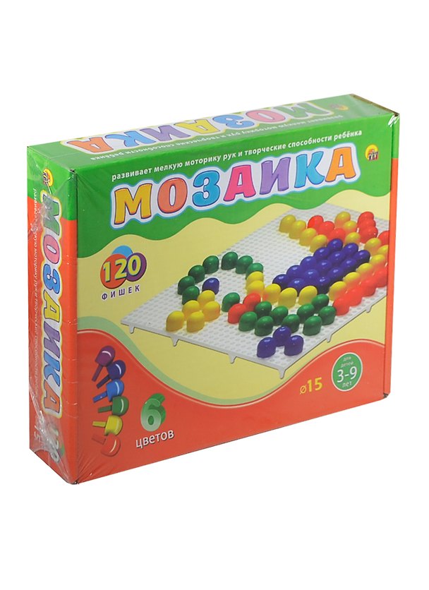 Мозаика пластиковая 120 фишек Диаметр 15мм (М-4334) (6цв.) (Рыжий кот) (3-9л.) 2416298 — 1