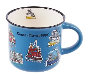 Кружка фарфор матовая 180мл СПб. Пиктограммы, синяя 3104640
