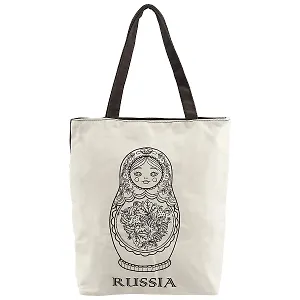Сумка на молнии Матрешка на белом фоне, 38*35см (текстиль, флис)